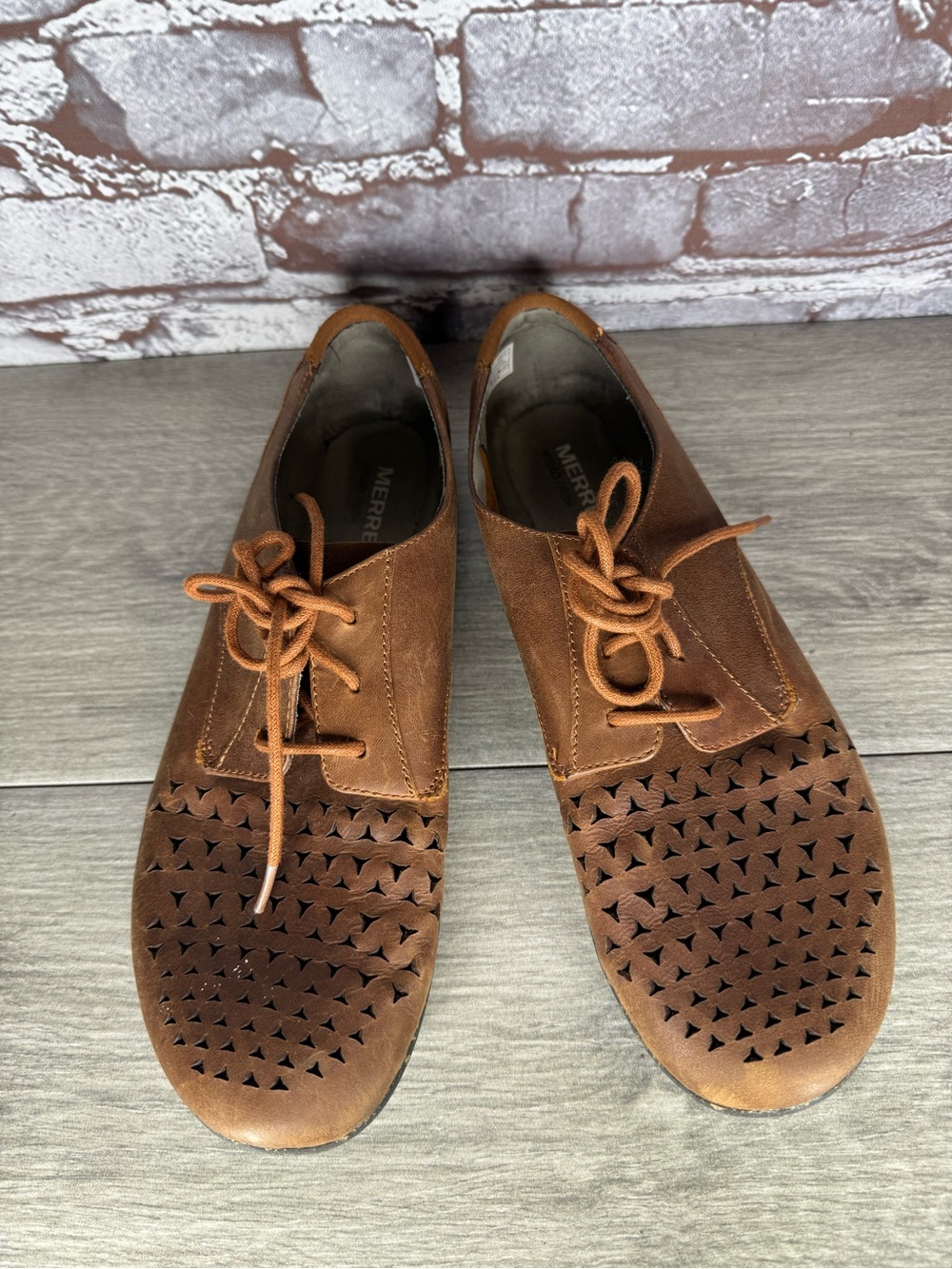 Merrell Mimix Brown Leather Cheer Perfect Grip Lace Up Sneakers Shoes Women sz 9